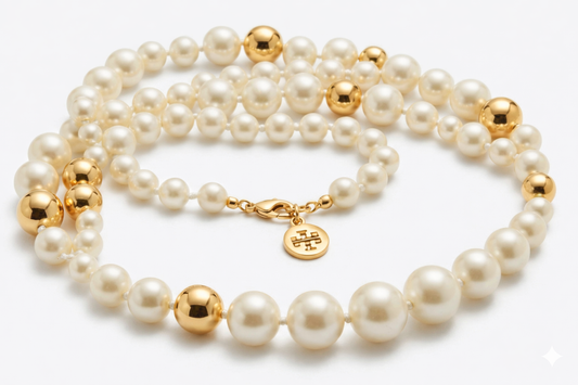 Tory Burch Pearl Logo Women Necklace NEW IVORY&GOLD IN EGYPT