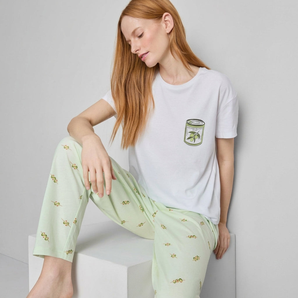 P.R.I.M.A.R.K Cotton Crew Neck Printed Pyjamas