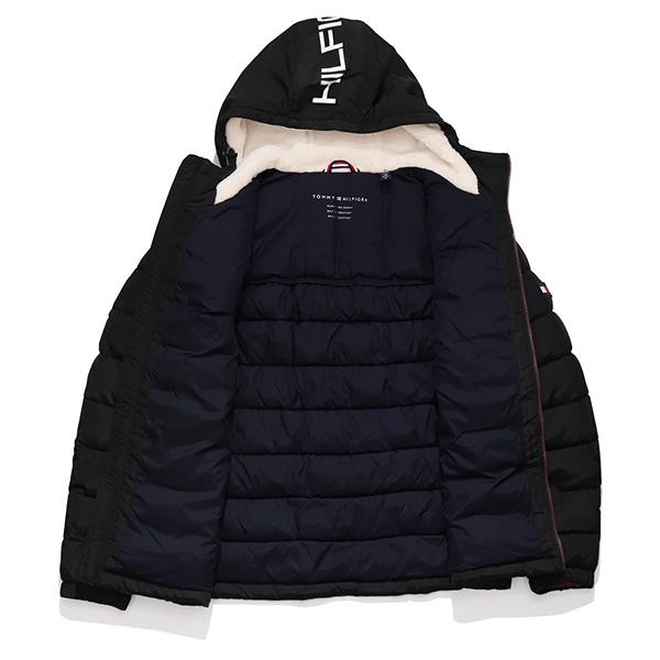 T.o.m.m.y H.i.l.f.i.g.e.r Men's Black Quilted Puffer Sherpa Hood Lined Jacket
