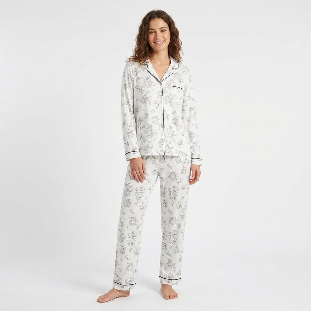P.R.I.M.A.R.K Floral Piped Boyfriend Pyjamas Set