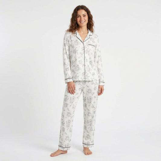 P.R.I.M.A.R.K Floral Piped Boyfriend Pyjamas Set