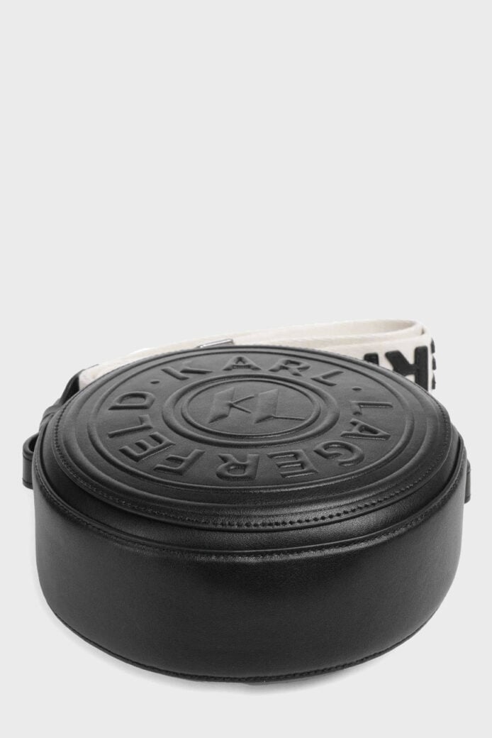 K.A.R.L L.A.G.E.R.F.E.L.D K/CIRCLE EMBOSSED  ROUND CROSSBODY BAG