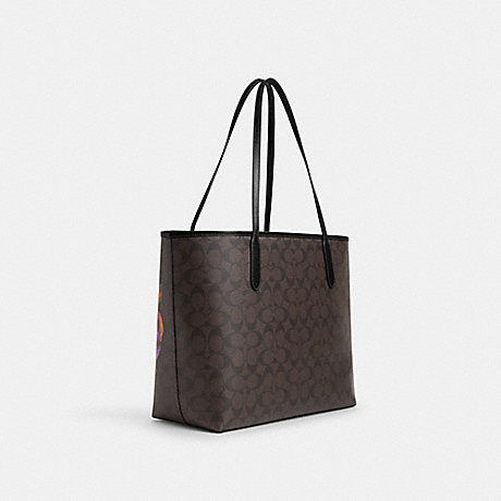 C.O.A.C.H. City Tote In Signature Canvas With Rose Print