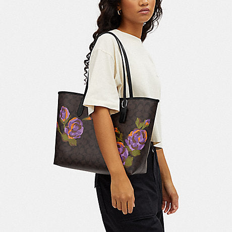 C.O.A.C.H. City Tote In Signature Canvas With Rose Print