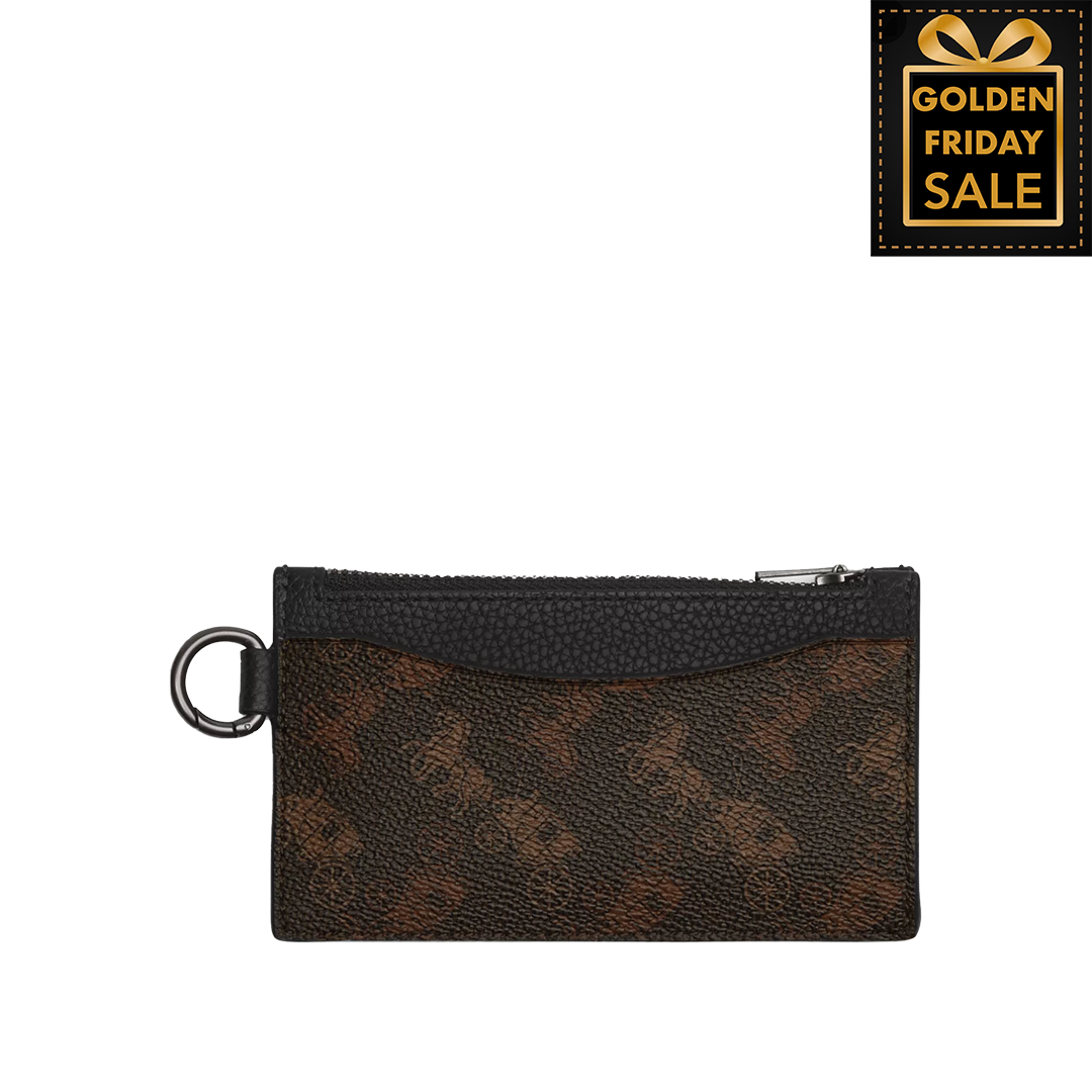 C.O.A.C.H ZIP CARD CASE WITH HORSE AND CARRIAGE PRINT