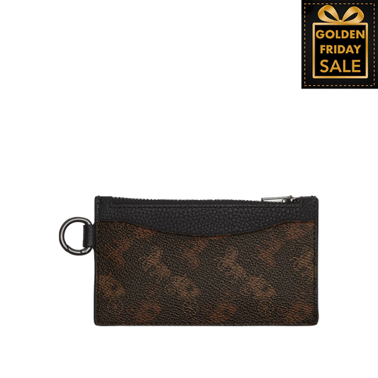 C.O.A.C.H ZIP CARD CASE WITH HORSE AND CARRIAGE PRINT