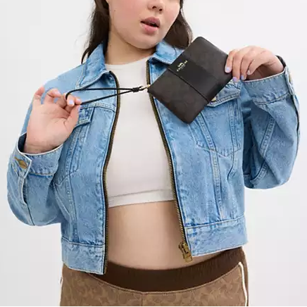 C.O.A.C.H Corner Zip Wristlet In Signature Canvas With Stripe