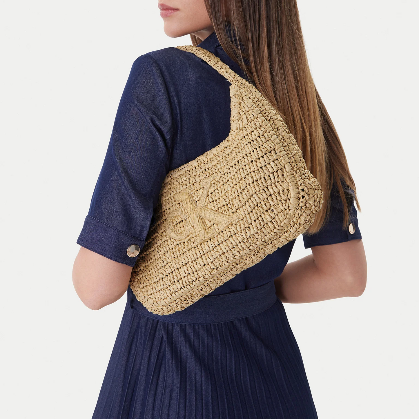 C.A.L.V.I.N K.L.E.I.N  Bold Ck Raffia Sm Shoulder Bag LV04F3449G Brown
