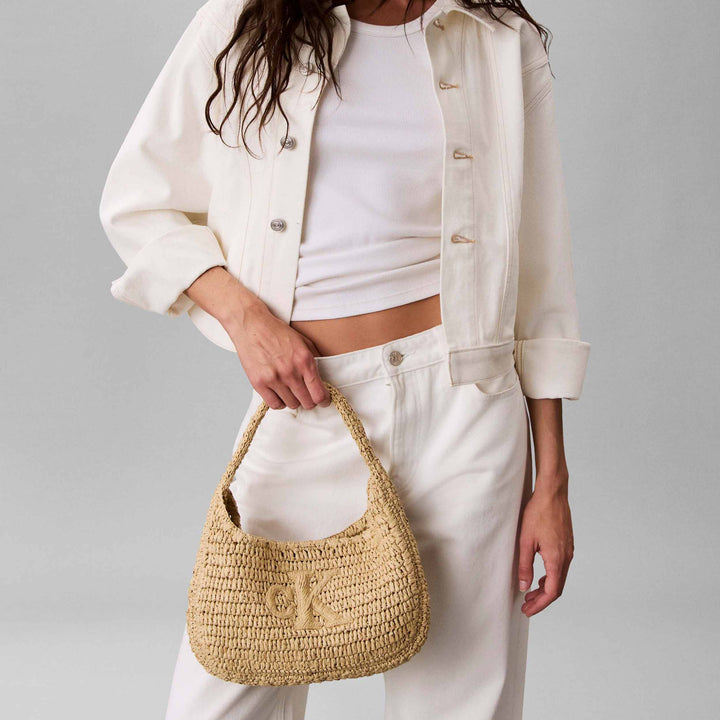 C.A.L.V.I.N K.L.E.I.N  Bold Ck Raffia Sm Shoulder Bag LV04F3449G Brown