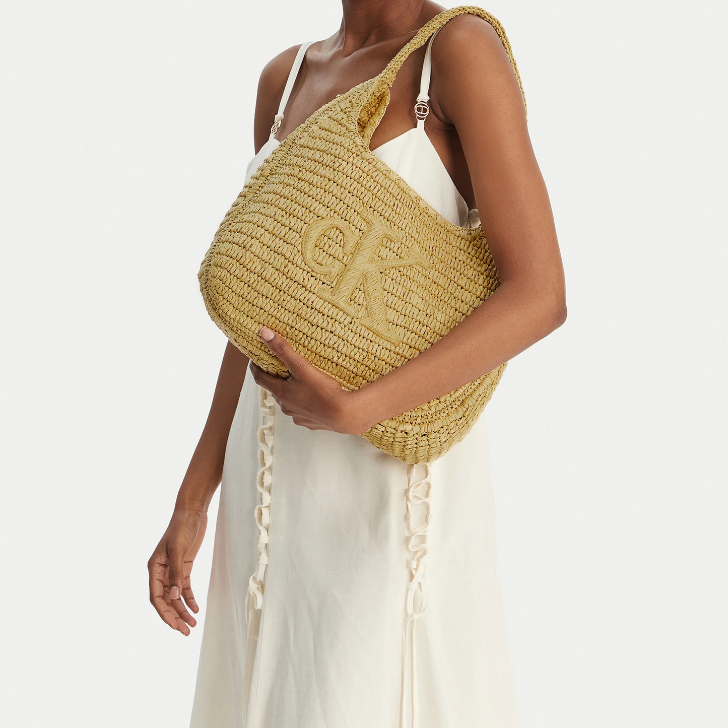 C.A.L.V.I.N K.L.E.I.N Bold Ck Raffia Sm Shoulder Bag LV04F3448G Brown