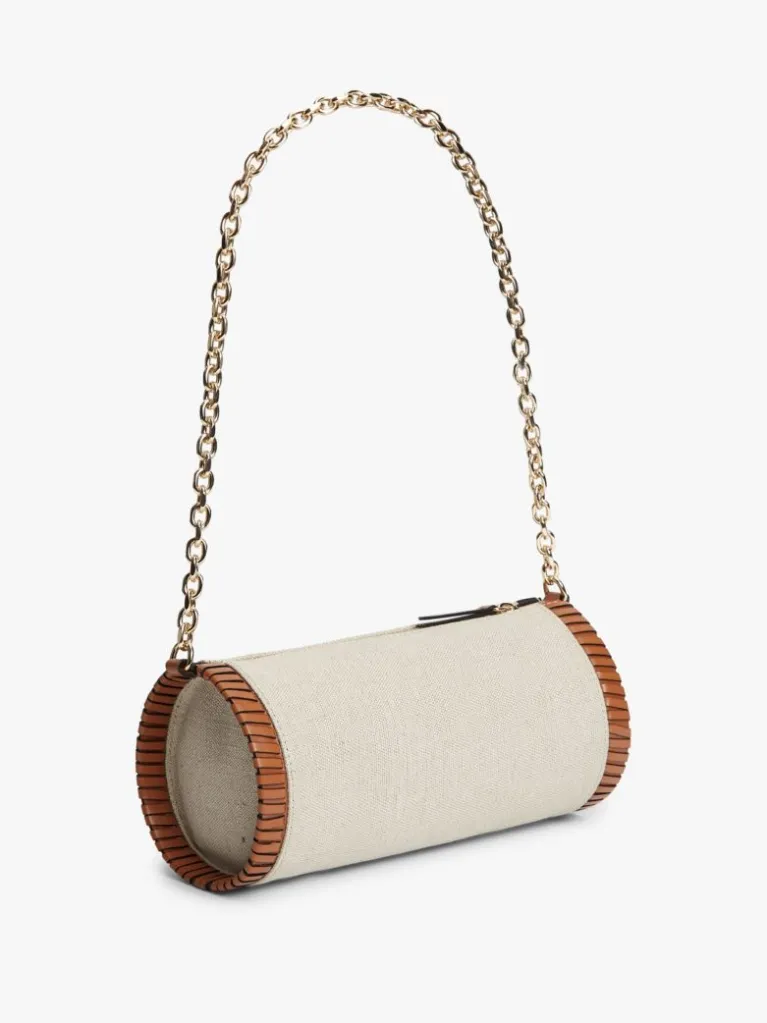 T.O.M.M.Y H.I.L.F.I.G.E.R Chain Strap Linen Canvas Shoulder Bag