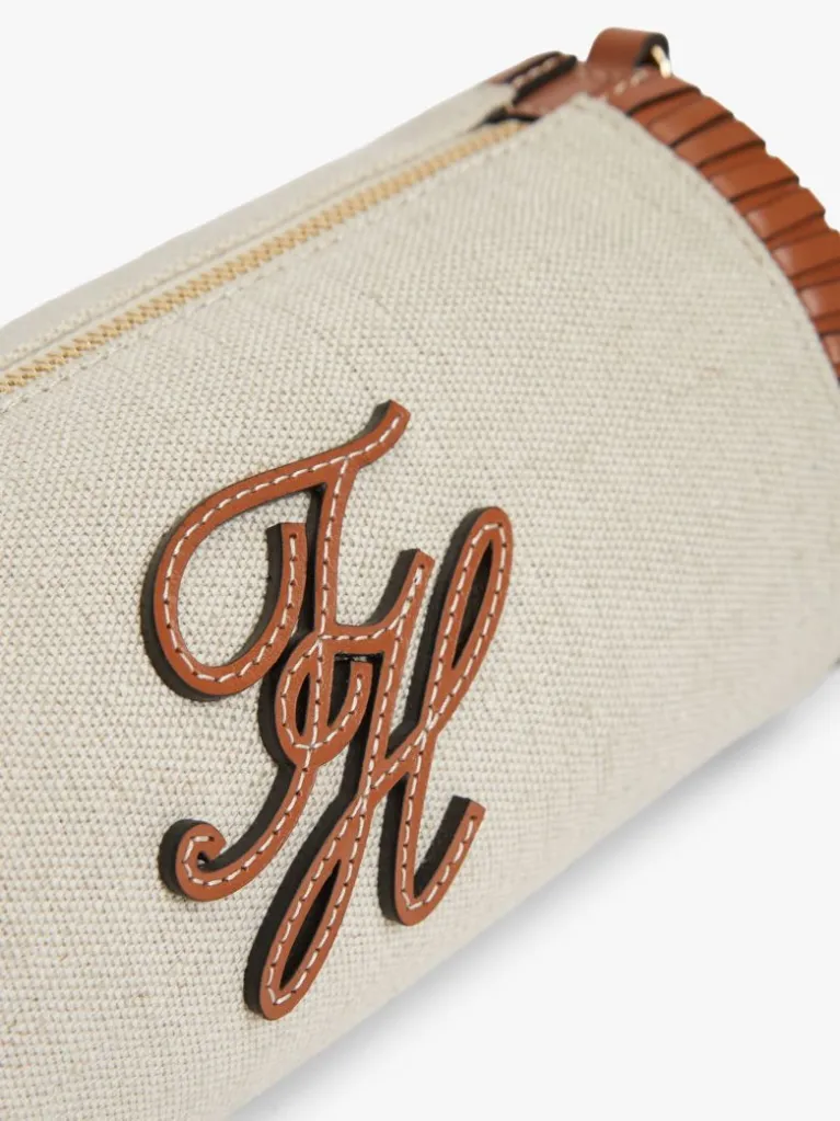 T.O.M.M.Y H.I.L.F.I.G.E.R Chain Strap Linen Canvas Shoulder Bag
