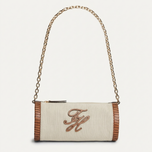 T.O.M.M.Y H.I.L.F.I.G.E.R Chain Strap Linen Canvas Shoulder Bag