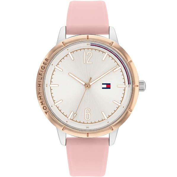 T.O.M.M.Y H.I.L.F.I.G.E.R Macy's Essentials Women's White Dial, Pink Silicone Watch
