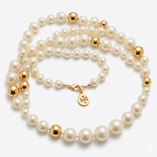 T.o.r.y B.u.r.c.h Pearl Logo Necklace NEW IVORY&GOLD