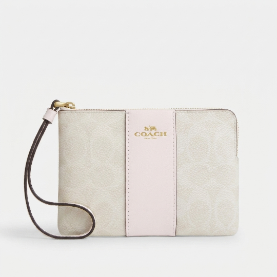 C.O.A.C.H Corner Zip Wristlet In Signature Canvas With Stripe