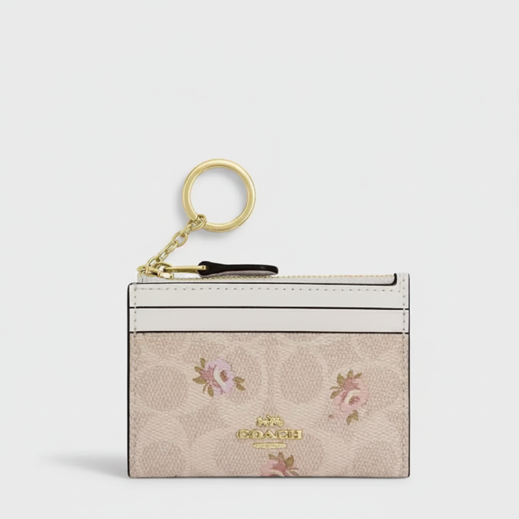 C.O.A.C.H Mini Skinny Id Case In Signature Canvas With Floral Print