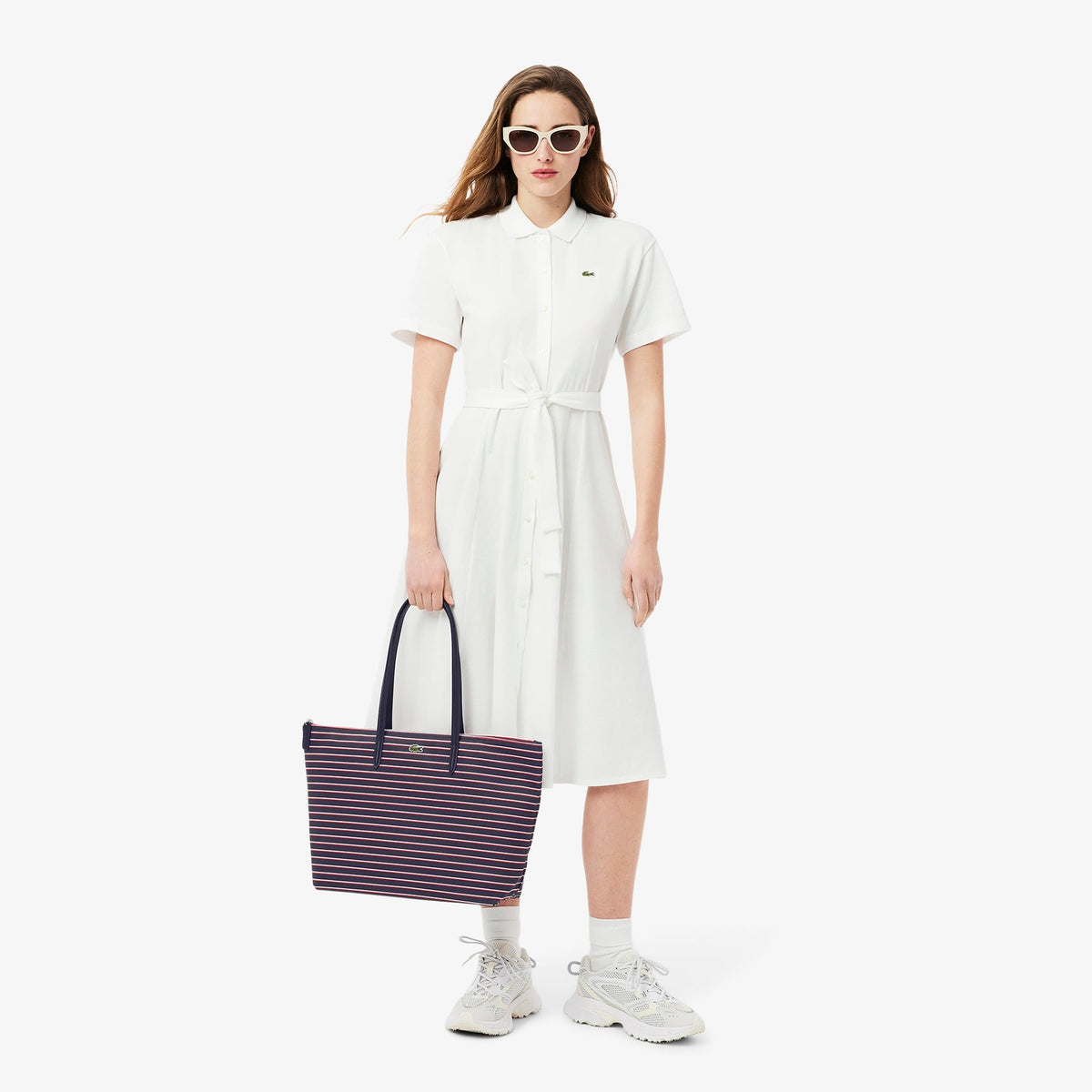 L.A.C.O.S.T.E L.12.12 Women's Large Striped Tote Bag, Size L, Grenadine Navy Stripes