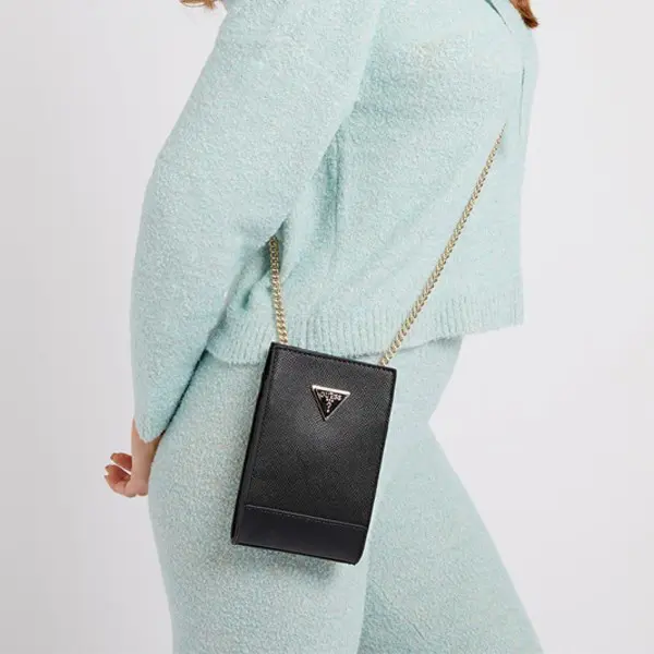 G.U.E.S.S Black Noelle Chit Chat Crossbody Bag