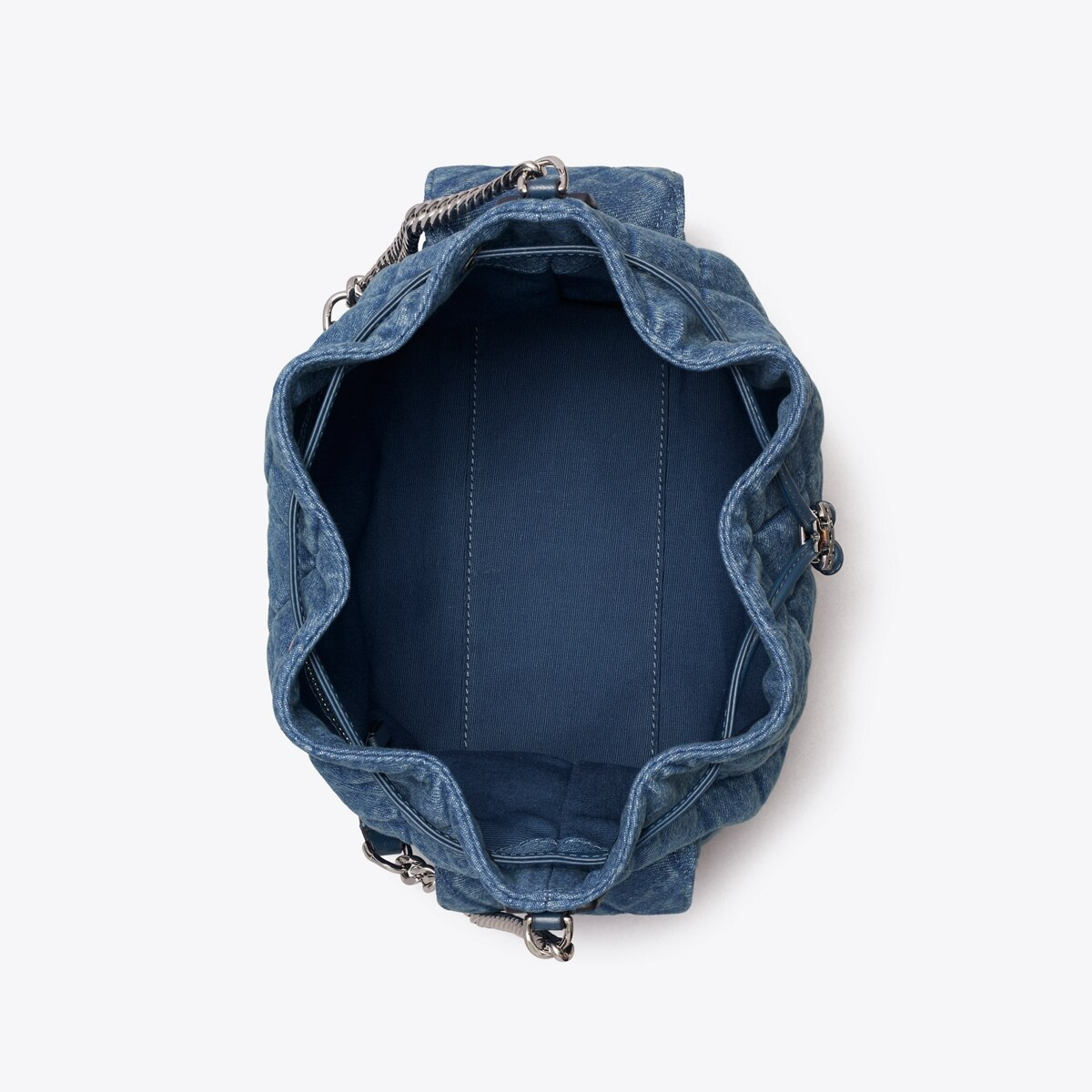 T.O.R.Y B.U.R.C.H CHARLIE QUILTED DENIM DRAWSTRING SHOULDER BAG