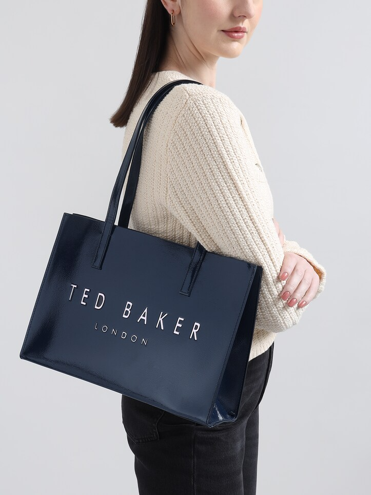 T.E.D B.A.K.E.R Women Navy Elongated Printed Crinkle Icon Bag
