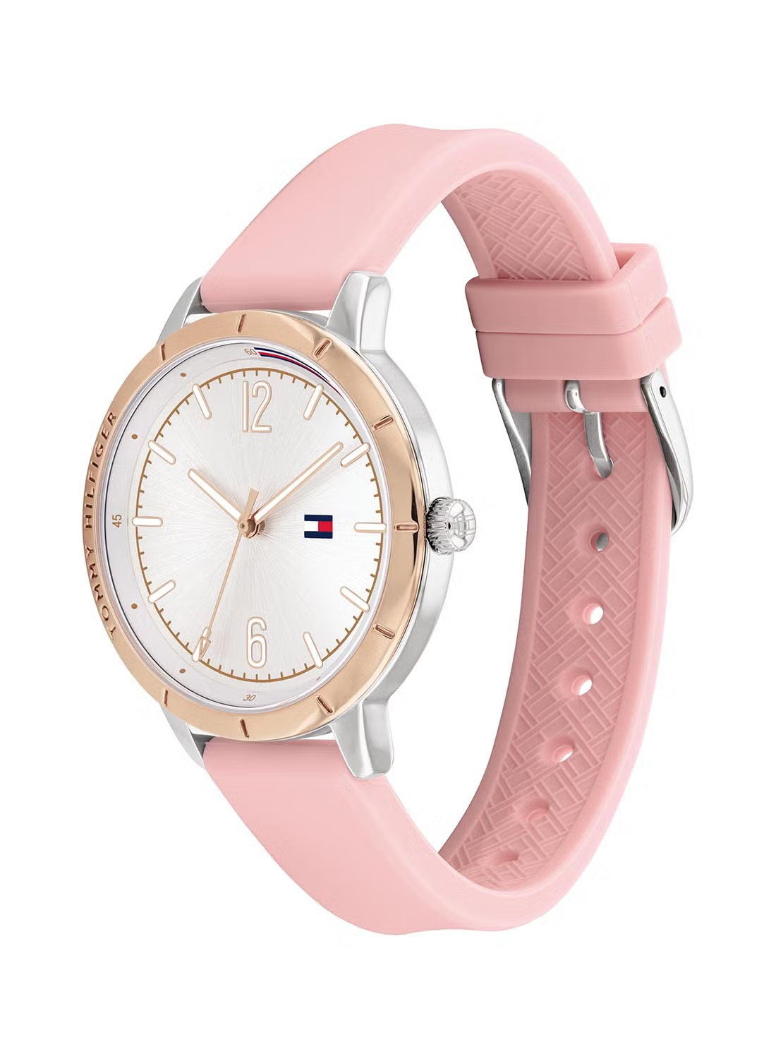 T.O.M.M.Y H.I.L.F.I.G.E.R Macy's Essentials Women's White Dial, Pink Silicone Watch