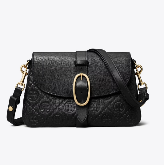 T.O.R.Y B.U.R.C.H T MONOGRAM PEBBLED SOFT SMALL SHOULDER BAG