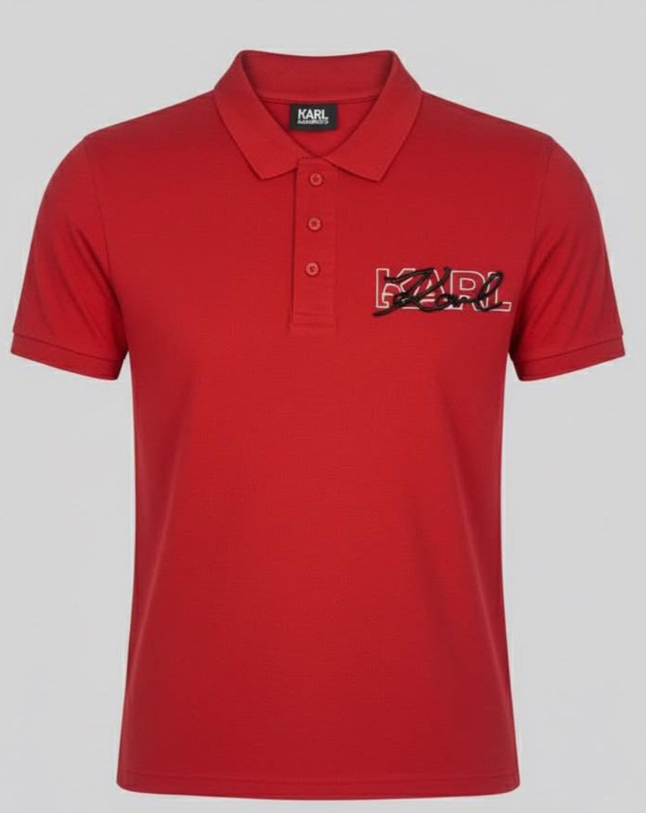 K.a.R.L L.A.G.E.R.F.E.L.D Logo Signature Red Polo Shirt