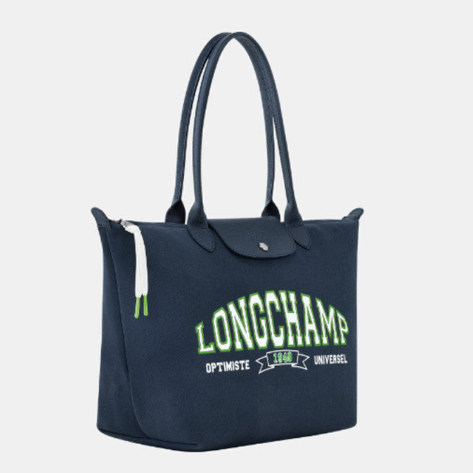 L.O-N.G-C.H-A.M-P  Le Pliage L Tote Bag In Canvas With Silver Color Metallic Hardware Navy