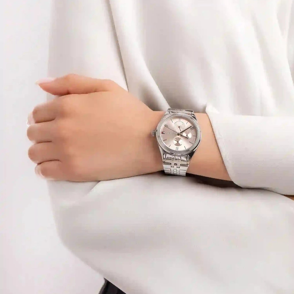 T.O.M.M.Y H.I.L.F.I.G.E.R Monica Multi-Function Chronograph Pink Dial Silver Steel Strap