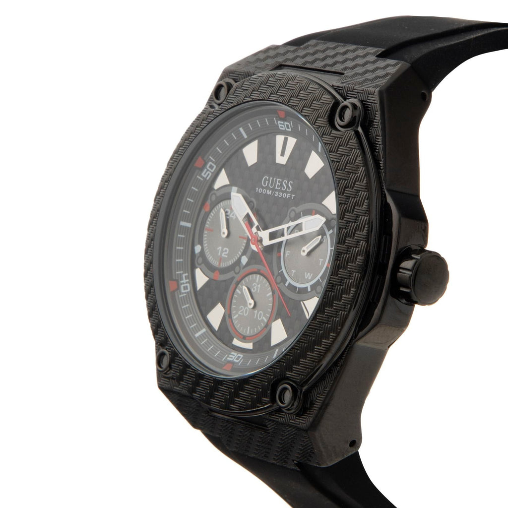 G.U.E.S.S Guess Legacy Black Dial Black Rubber Strap Watch