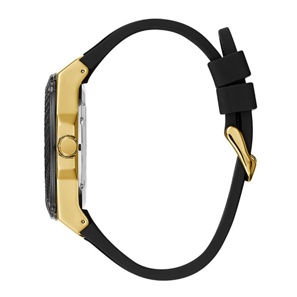 G.U.E.S.S  Frontier Diamonds Gold Dial Black Rubber Strap Watch
