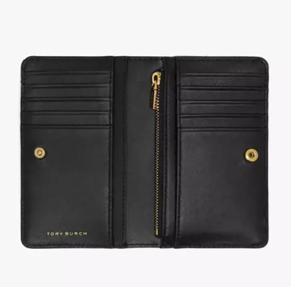 T.o.r.y B.u.r.c.h Kira Chevron Medium Slim Wallet Black