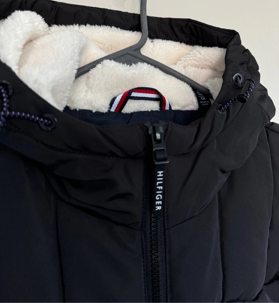 T.o.m.m.y H.i.l.f.i.g.e.r Men's Black Quilted Puffer Sherpa Hood Lined Jacket