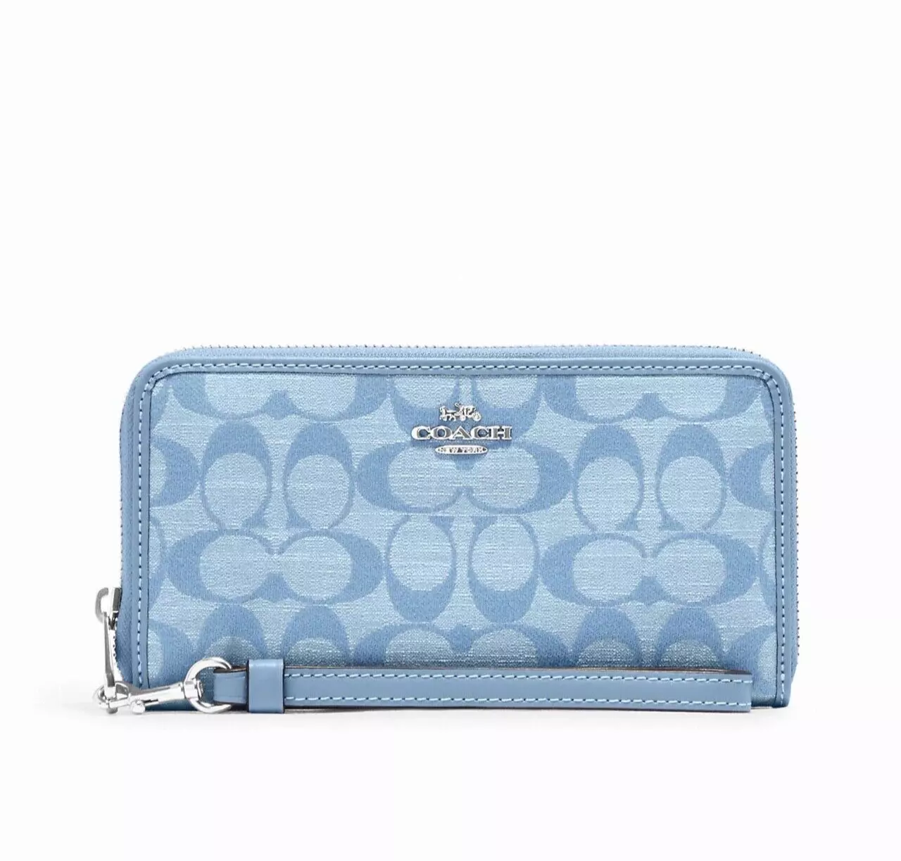 C.O.A.C.H Long Zip Around Wallet In Signature Chambray Wristlet