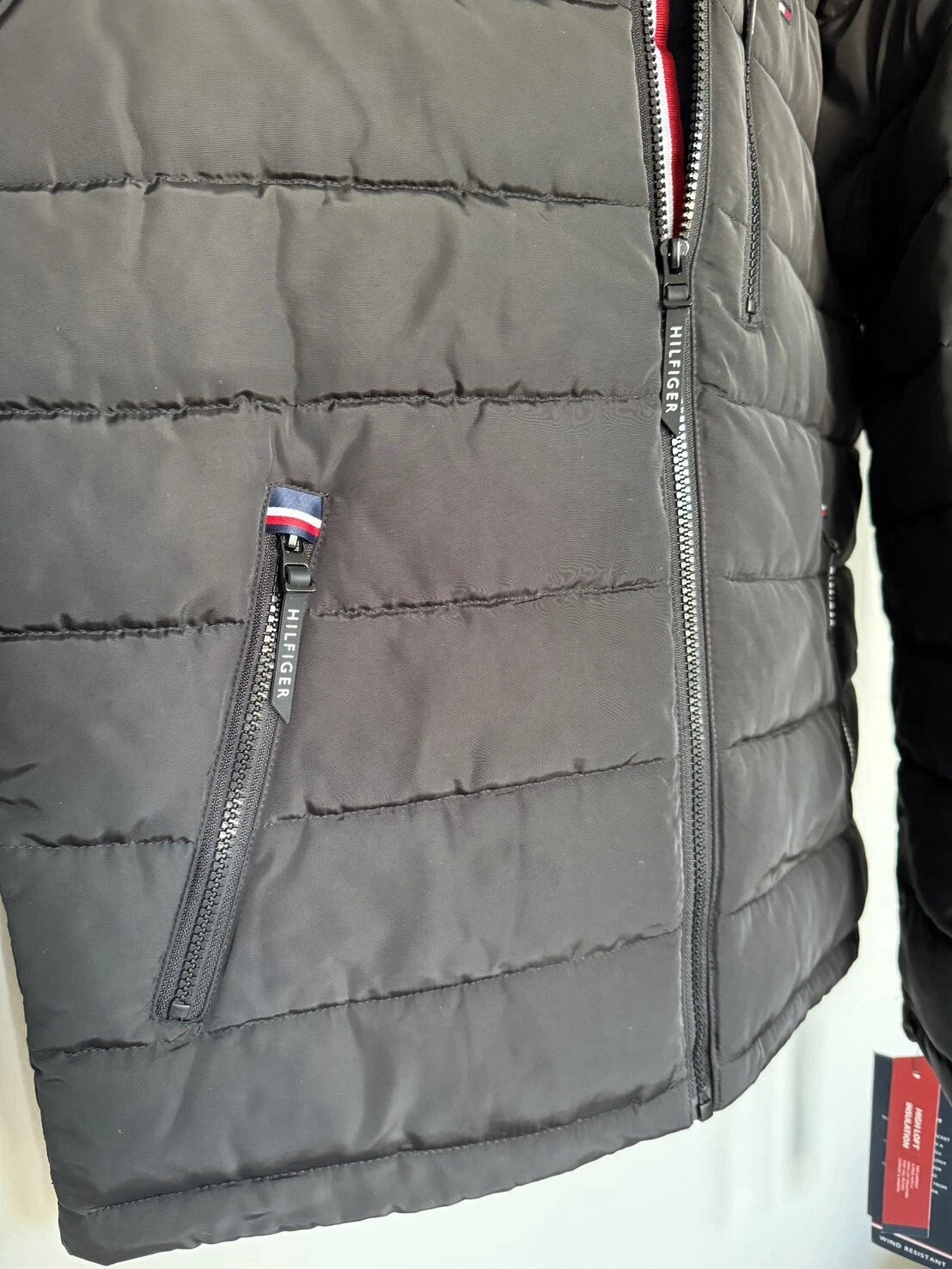 T.o.m.m.y H.i.l.f.i.g.e.r Men's Black Quilted Puffer Sherpa Hood Lined Jacket