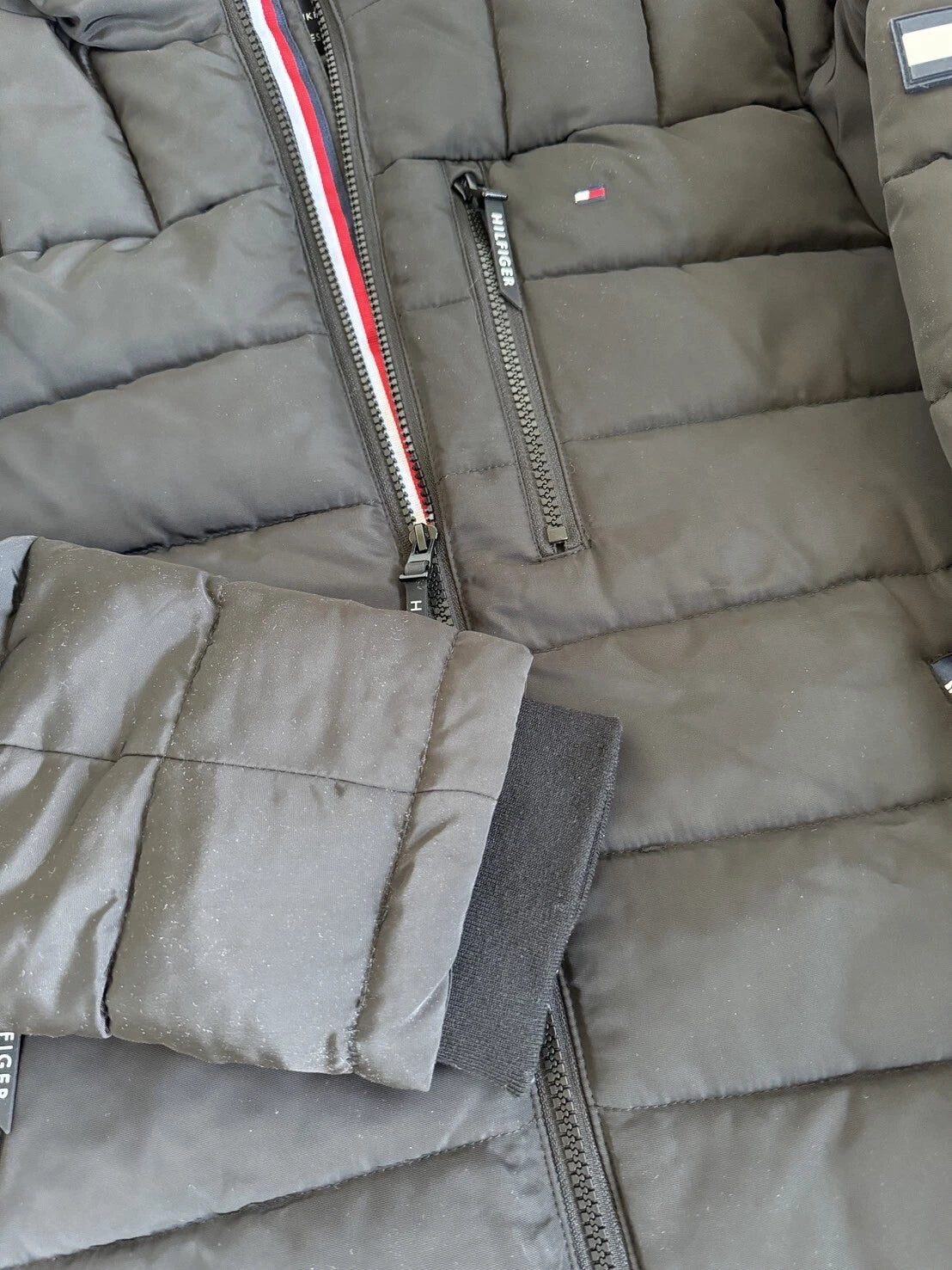 T.o.m.m.y H.i.l.f.i.g.e.r Men's Black Quilted Puffer Sherpa Hood Lined Jacket