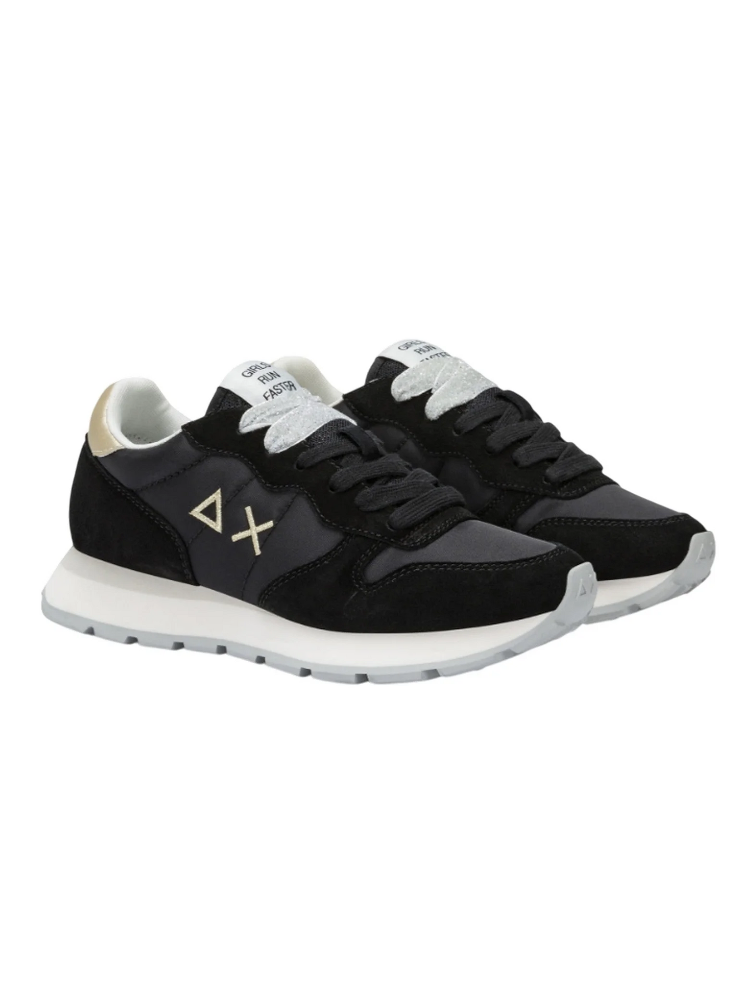 S.U.N68 Black Ally Gold Silver Suede and Nylon Sneaker