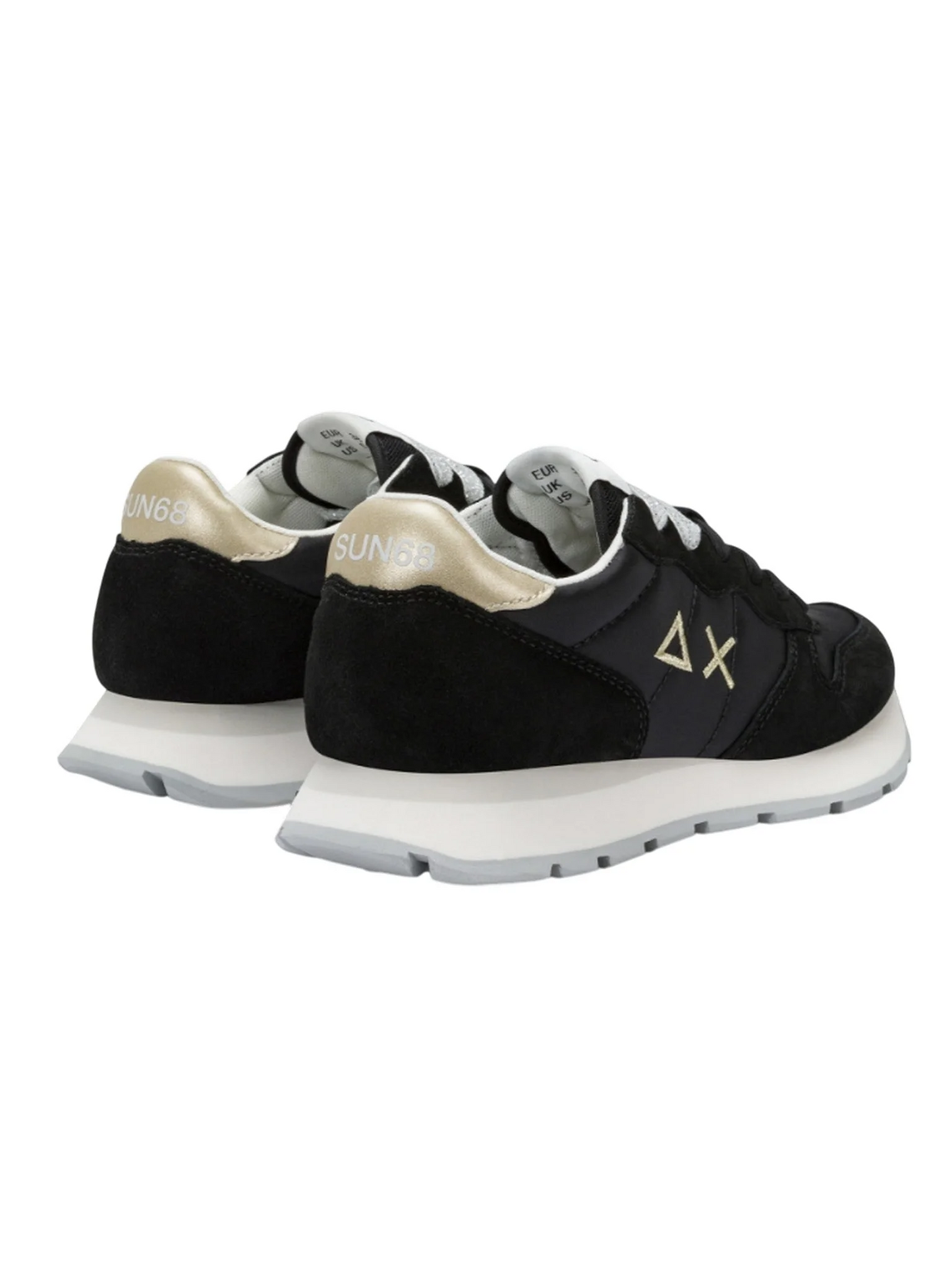 S.U.N68 Black Ally Gold Silver Suede and Nylon Sneaker