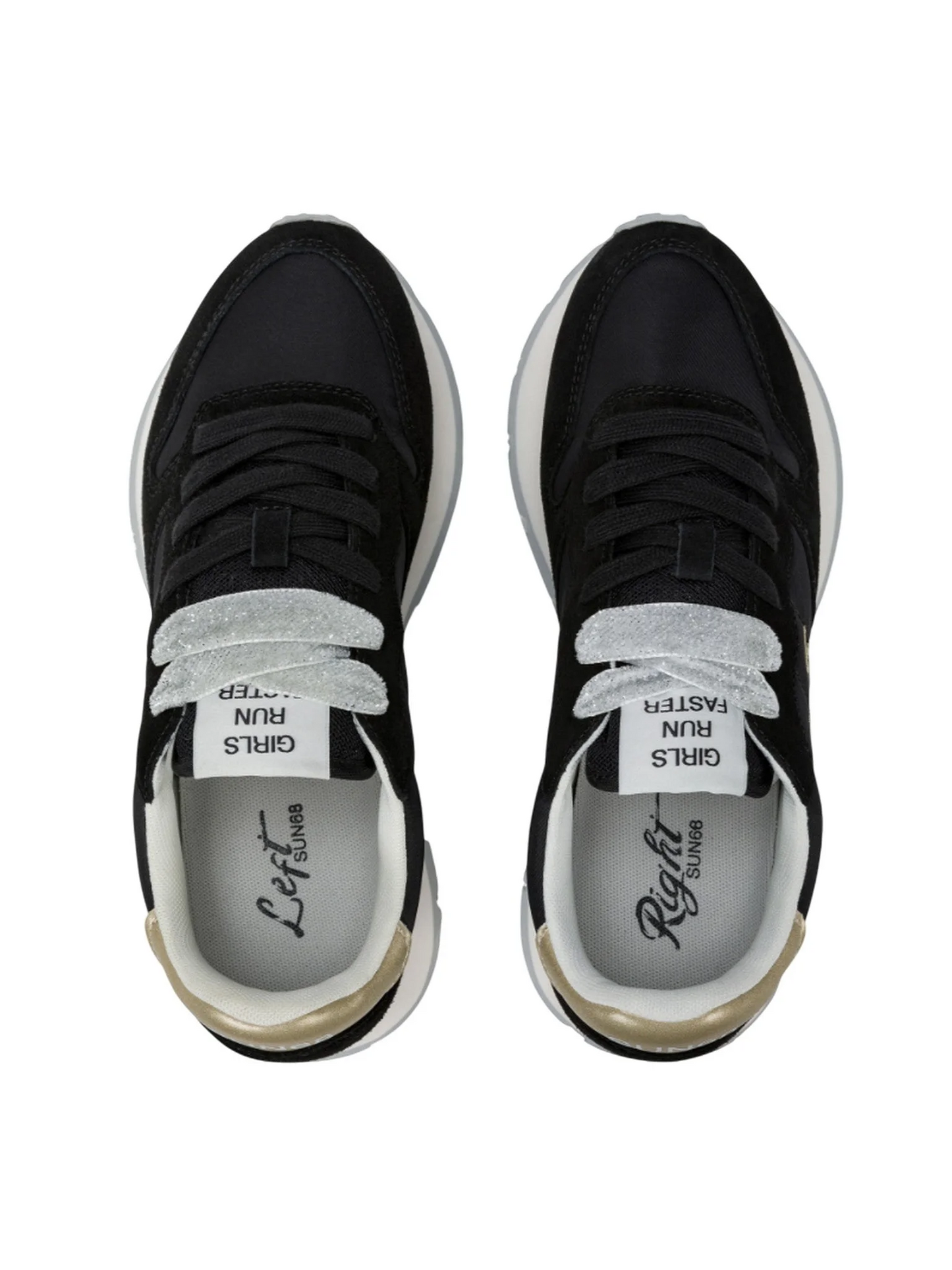 S.U.N68 Black Ally Gold Silver Suede and Nylon Sneaker