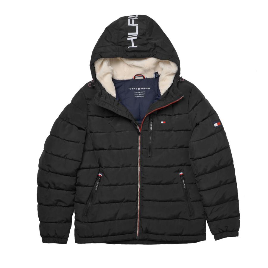 T.o.m.m.y H.i.l.f.i.g.e.r Men's Black Quilted Puffer Sherpa Hood Lined Jacket