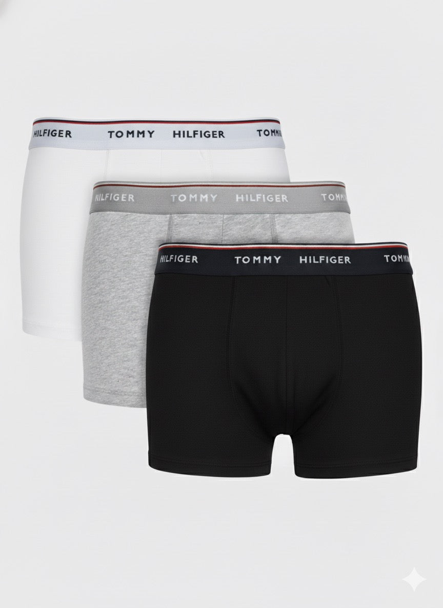 T.O.M.M.Y H.I.L.F.I.G.E.R Premium Essentials Cotton Stretch Truck Pack Of 3 boxers Black/Grey Heather/White