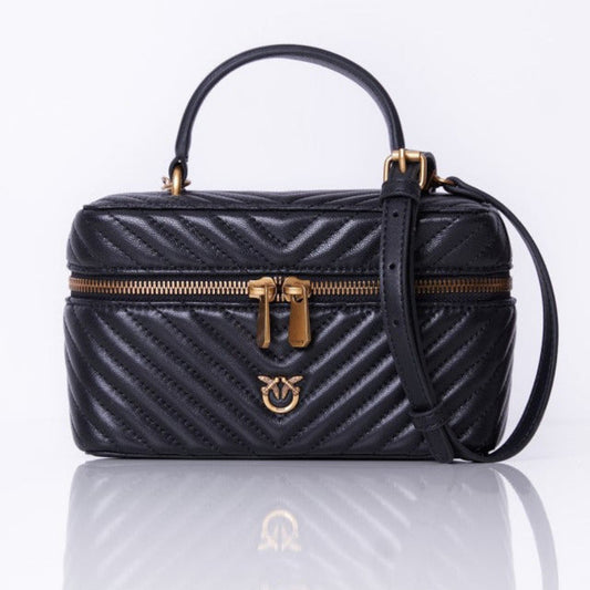 P.I.N.K.O Small beauty case with shoulder strap in chevron nappa