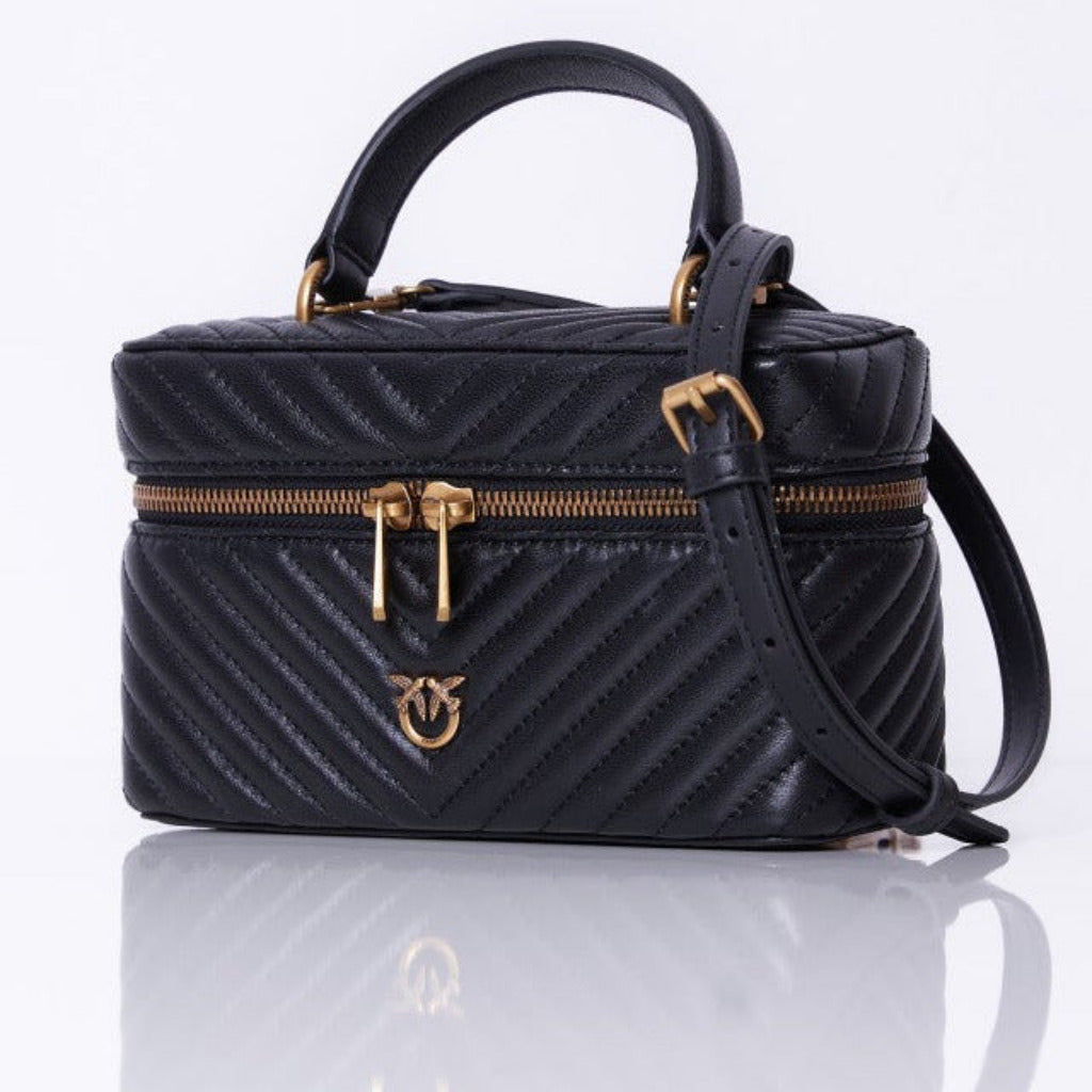 P.I.N.K.O Small beauty case with shoulder strap in chevron nappa