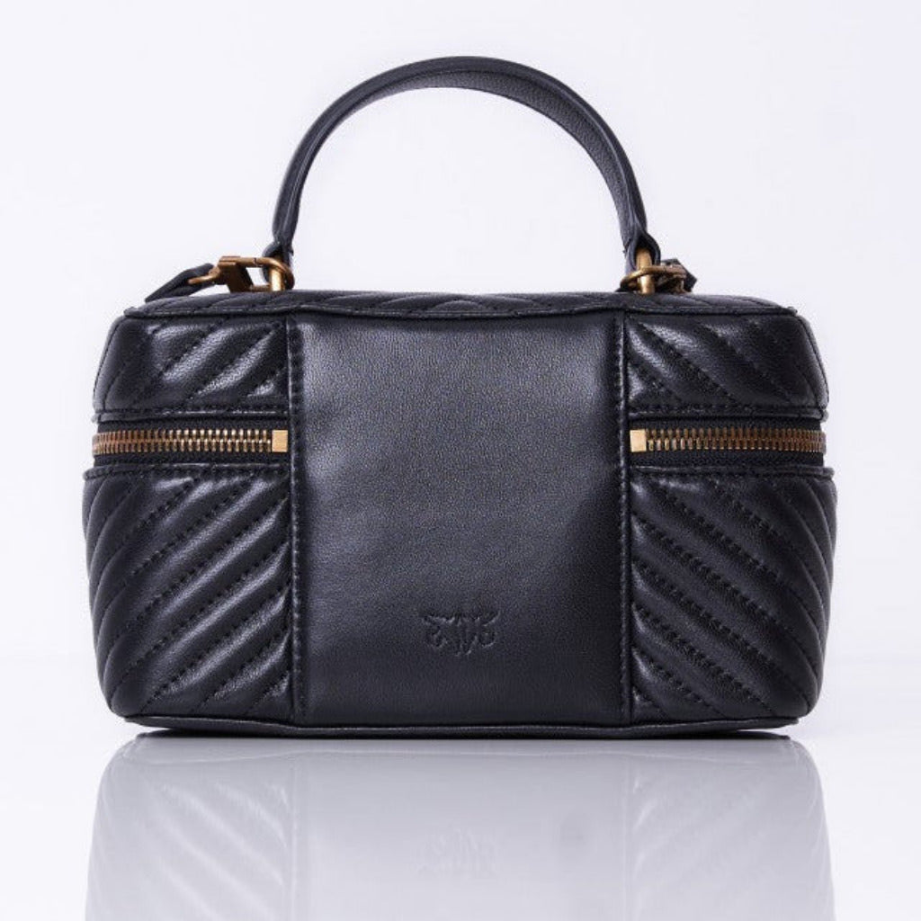 P.I.N.K.O Small beauty case with shoulder strap in chevron nappa
