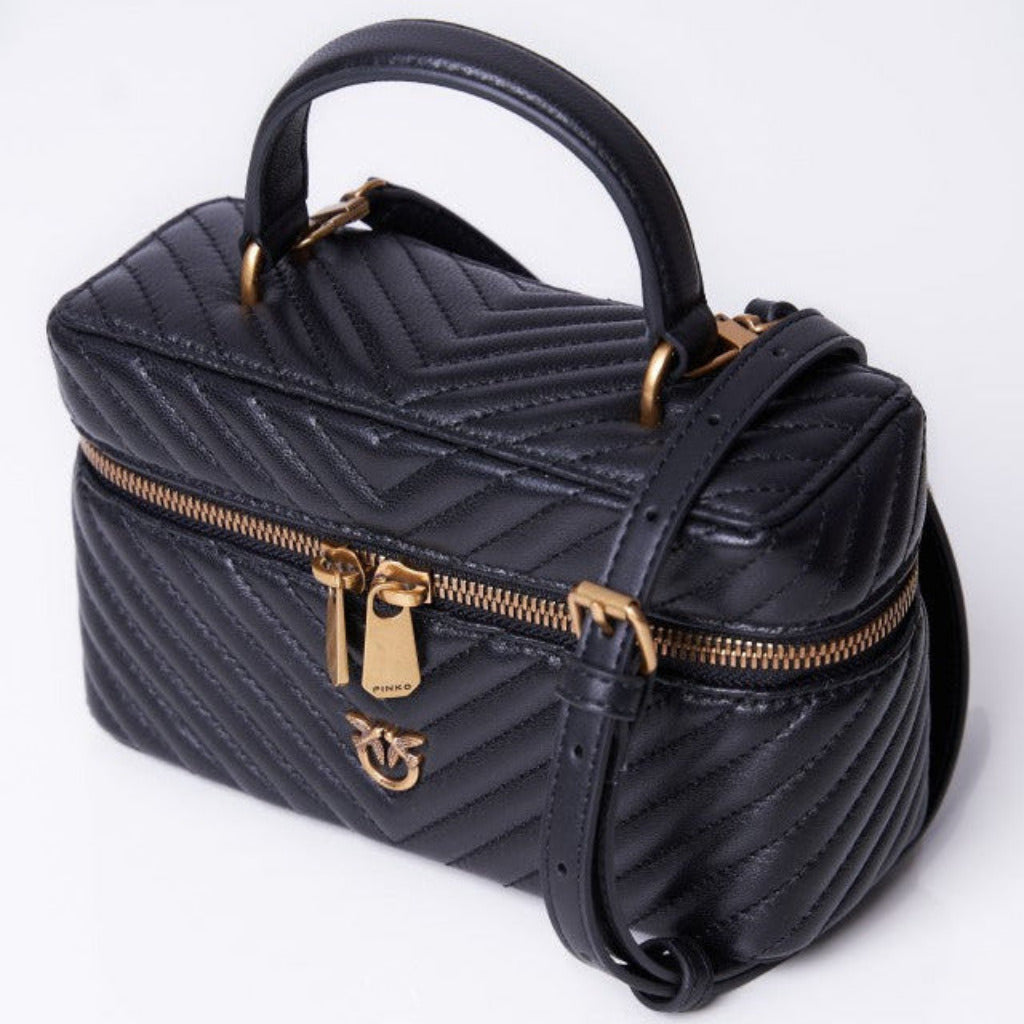 P.I.N.K.O Small beauty case with shoulder strap in chevron nappa