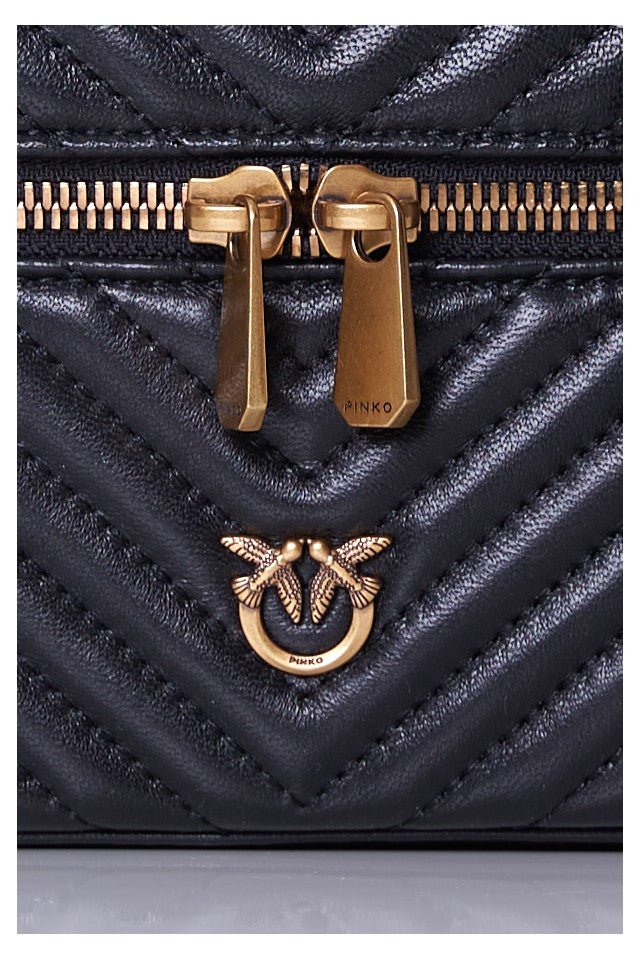 P.I.N.K.O Small beauty case with shoulder strap in chevron nappa