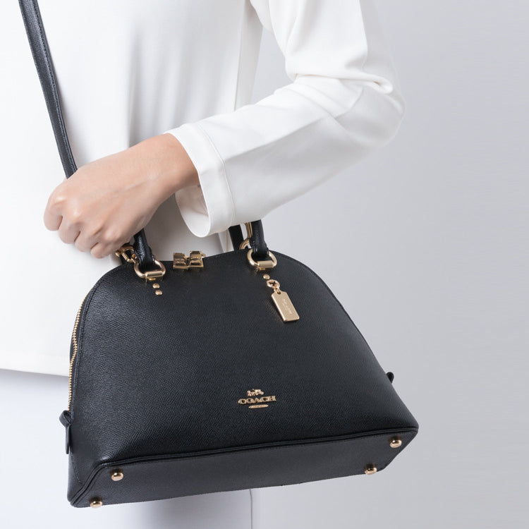 COACH Crossgrain Katy Satchel Bag with Detachable Strap for Shoulder/Crossbody Wear in Elegant Black