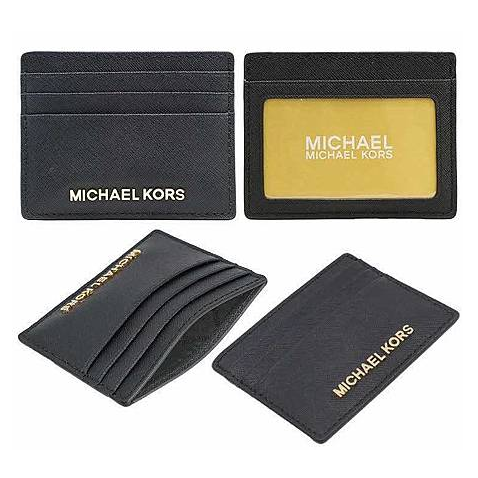 M.I.C.H.A.E.L K.O.R.S Jet Set Travel Large Leather Men's Card & ID Case in Black