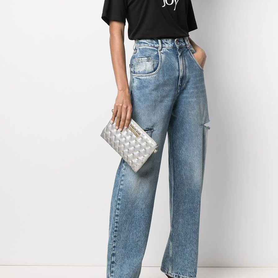 V.E.R.S.A.C.E J.E.A.N.S Quilted Pouch/Wristlet with Studs for Crossbody Wear